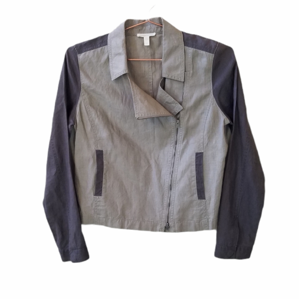 EILEEN FISHER Asymmetric Zip Linen Moto Jacket S